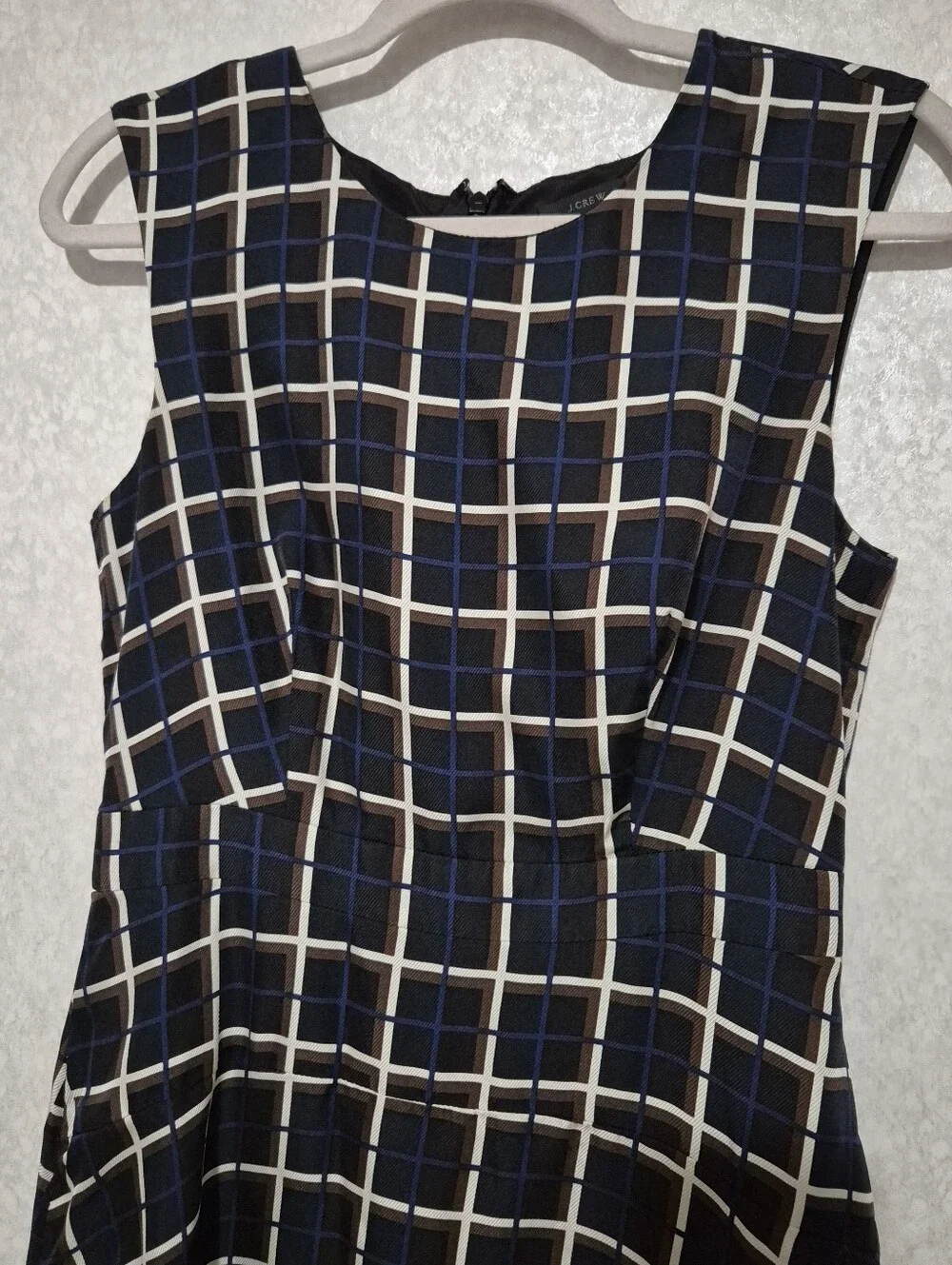 J. Crew Navy and White Windowpane Sleeveless Midi Dress...Size:4 100% Silk